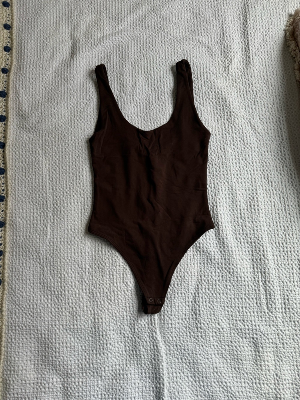 Babaton Dark Brown Scoop Neck Ribbed Bodysuit